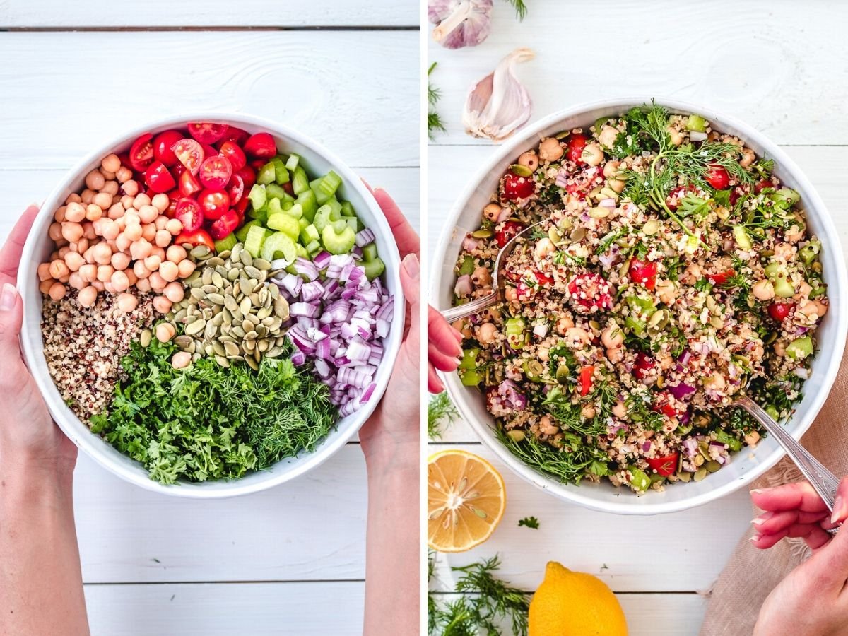 Easy Vegan Quinoa Chickpea Salad | Two Spoons